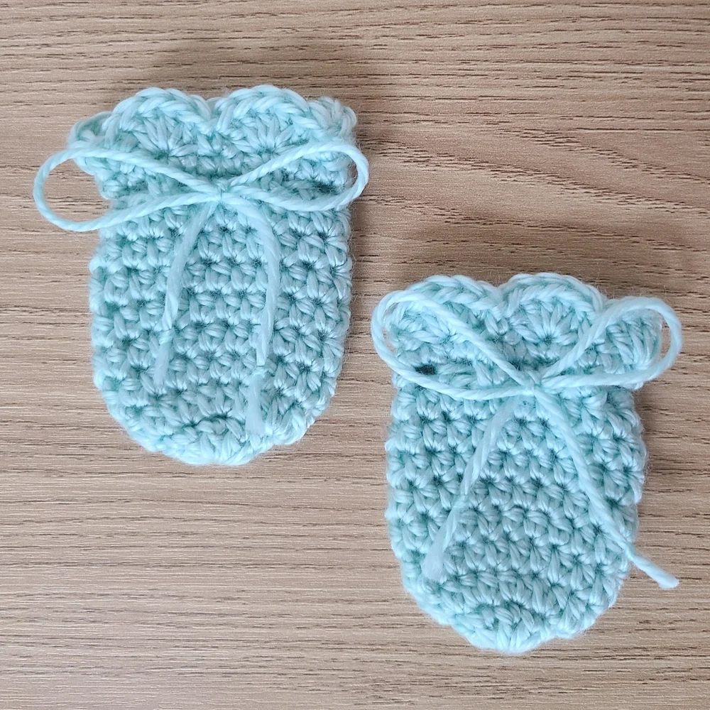 Blue Baby Scratch Mittens, Newborn Mittens, Crochet Mittens, Baby Shower Gift